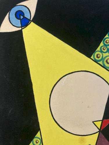Dessin Gouache Poisson Cubiste Surréalisme 1950 Géométrique À Identifier