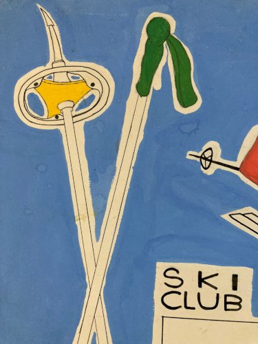 Dessin Gouache Ski Montagne Projet Publicité 1950 Publicitaire Art Ancien