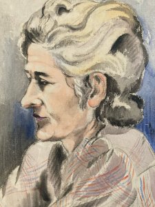 Gouache Drawing on Paper 1950 portrait Woman Painting Art Antique Old