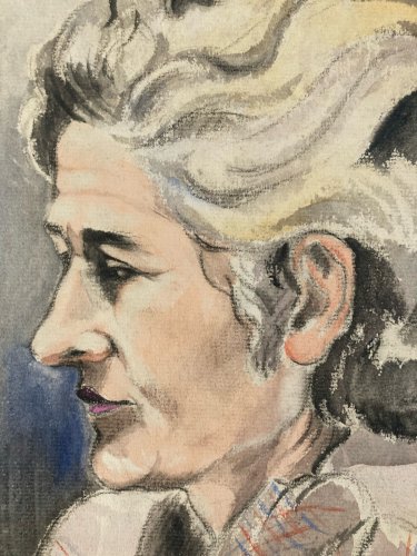 Dessin Gouache Sur Papier  1950 portrait Femme Peinture Painting Art Ancien Old