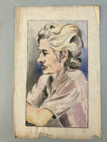 Dessin Gouache Sur Papier  1950 portrait Femme Peinture Painting Art Ancien Old