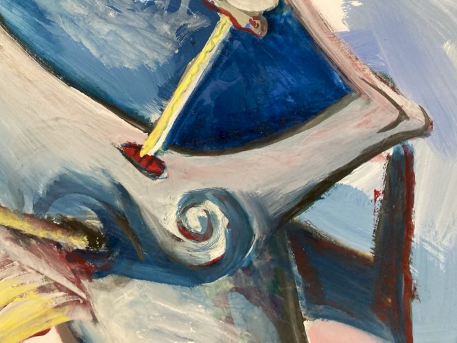 Dessin  Gouache Sur Papier Chevalier Dragon Fantaisie Art 1980 Feu