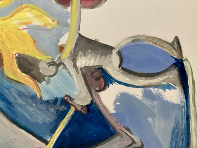 Dessin  Gouache Sur Papier Chevalier Dragon Fantaisie Art 1980 Feu