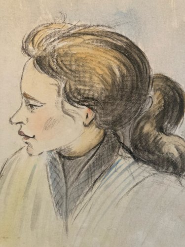 Dessin Gouache Sur Papier Femme 1950 portrait Art Ancien Drawing Old Original