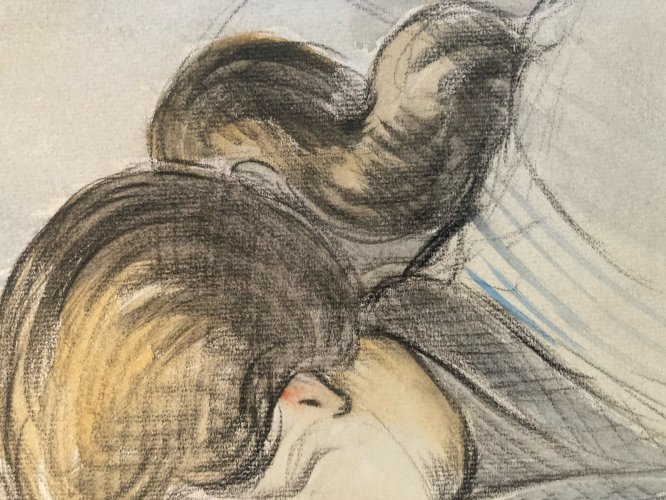 Dessin Gouache Sur Papier Femme 1950 portrait Art Ancien Drawing Old Original