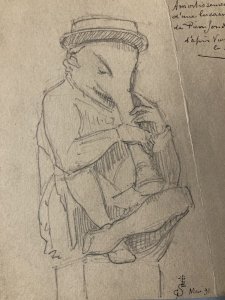Dessin Homme Éléphant Trompette Art Outsider 1891 Surréaliste A Identifier