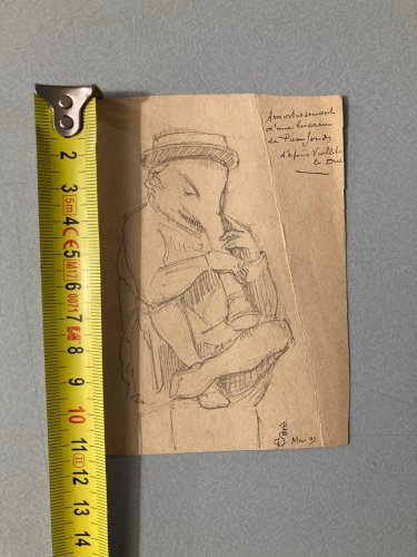 Dessin Homme Éléphant Trompette Art Outsider 1891 Surréaliste A Identifier