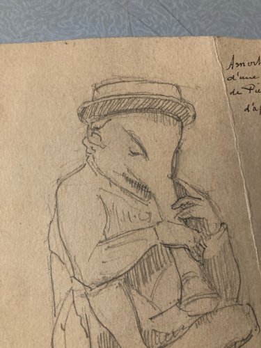Dessin Homme Éléphant Trompette Art Outsider 1891 Surréaliste A Identifier