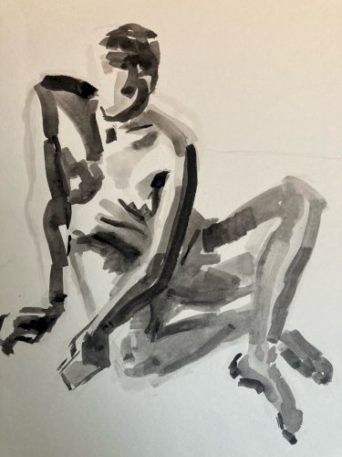 Dessin Homme Nu Assis Gouache Corps 1960 Papier A Identifier Art Expressionnisme