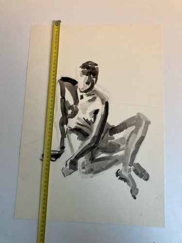 Dessin Homme Nu Assis Gouache Corps 1960 Papier A Identifier Art Expressionnisme