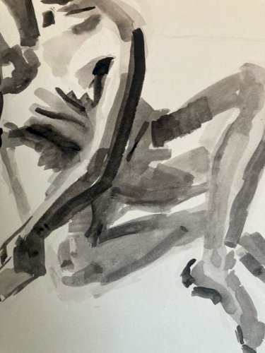 Dessin Homme Nu Assis Gouache Corps 1960 Papier A Identifier Art Expressionnisme