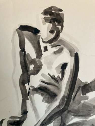 Dessin Homme Nu Assis Gouache Corps 1960 Papier A Identifier Art Expressionnisme