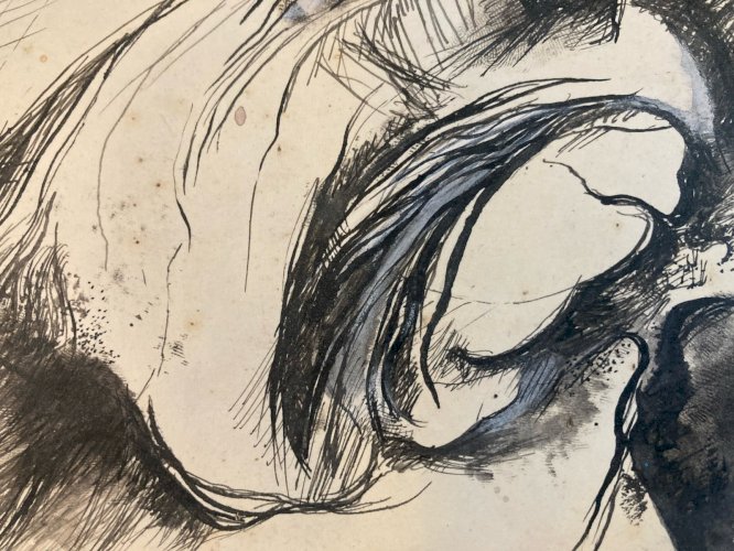 Dessin Homme Nu Sexe Herotique Papier  Expressionnisme Art encre Jacques Vimard