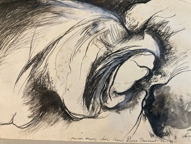 Dessin Homme Nu Sexe Herotique Papier  Expressionnisme Art encre Jacques Vimard
