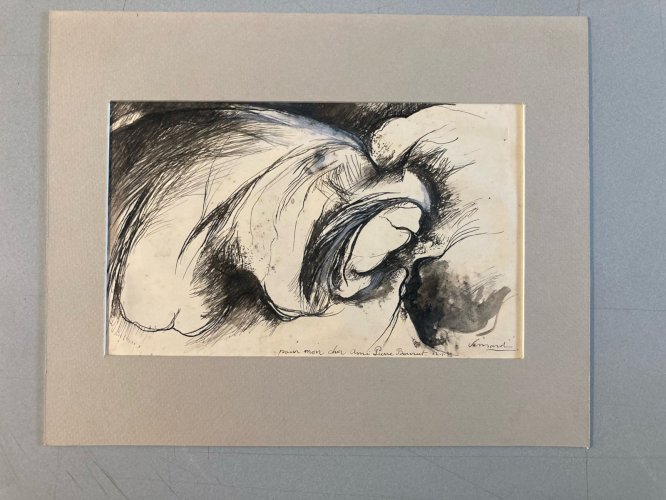 Dessin Homme Nu Sexe Herotique Papier  Expressionnisme Art encre Jacques Vimard