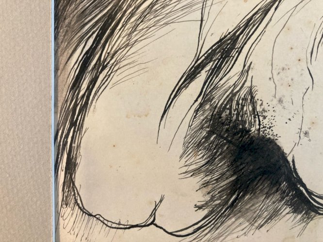 Dessin Homme Nu Sexe Herotique Papier  Expressionnisme Art encre Jacques Vimard