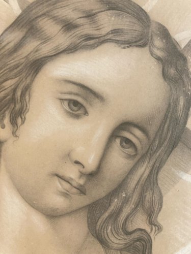 Dessin Jesus Christ Papier Portrait Xixe Couronne D’Épines Croix Art