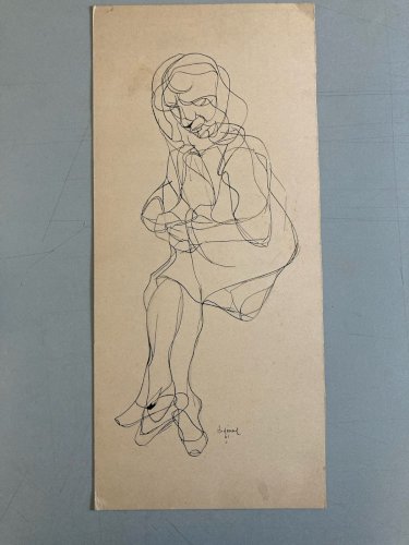Dessin Lavis Encre Femme Assise 1950 Cubisme A Identifier Cubiste Art