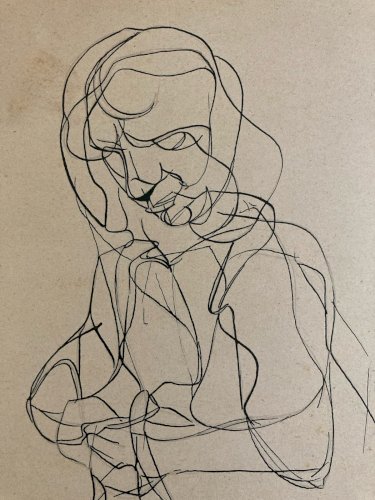Dessin Lavis Encre Femme Assise 1950 Cubisme A Identifier Cubiste Art
