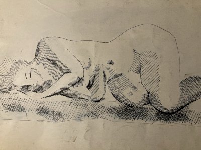 Dessin Lavis Encre Femme Nue Couchée Dos Nu Erotique 1970 A Identifier