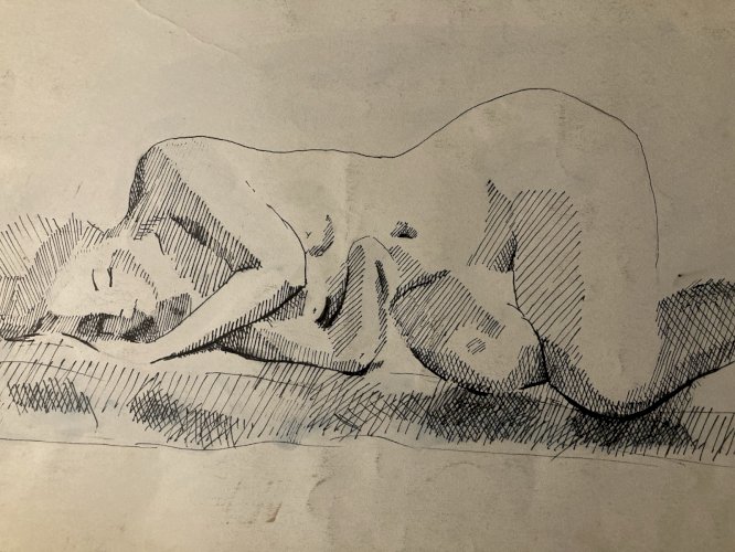 Dessin Lavis Encre Femme Nue Couchée Dos Nu Erotique 1970 A Identifier