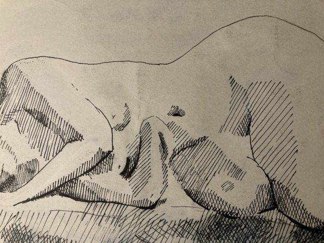 Dessin Lavis Encre Femme Nue Couchée Dos Nu Erotique 1970 A Identifier