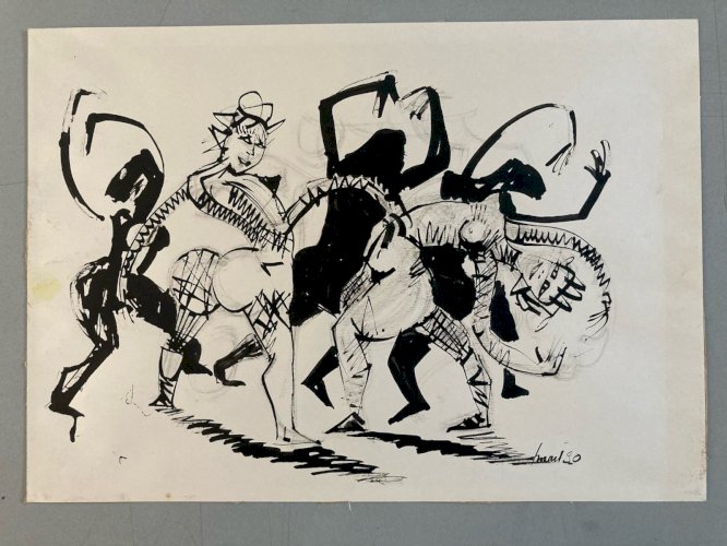 Dessin Lavis Encre Femme Nue Danse Nu Erotique 1990 A Identifier Punk