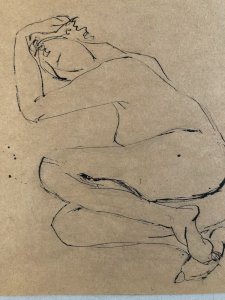 Ink Wash Drawing Nude Woman Minimalist Erotic Art 1970 To Be Identified