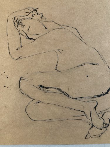 Dessin Lavis Encre Femme Nue Nu Art Minimaliste Erotique 1970 A Identifier