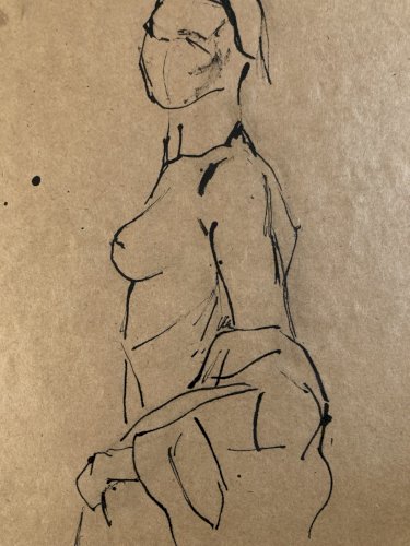 Dessin Lavis Encre Femme Nue Nu Art Minimaliste Erotique 1980 A Identifier