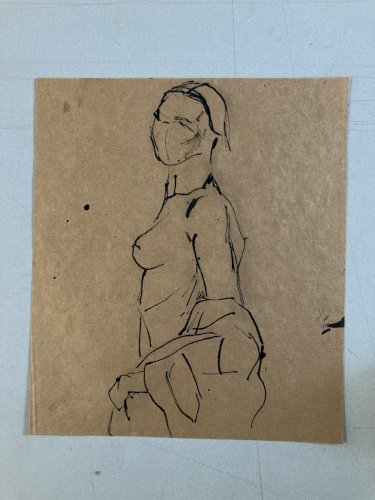 Dessin Lavis Encre Femme Nue Nu Art Minimaliste Erotique 1980 A Identifier