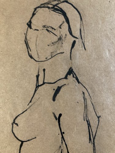 Dessin Lavis Encre Femme Nue Nu Art Minimaliste Erotique 1980 A Identifier