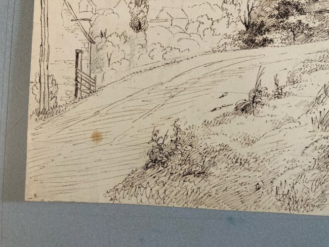 Dessin Lavis Encre Paysage 1832 Cathédrale Dole De Bretagne XIXe Art
