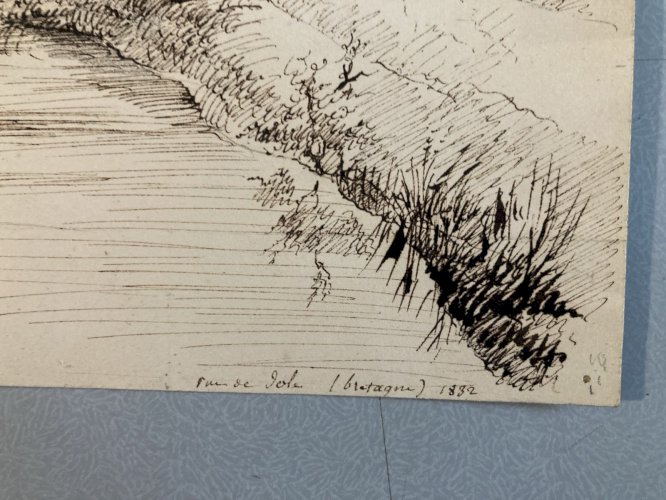 Dessin Lavis Encre Paysage 1832 Cathédrale Dole De Bretagne XIXe Art