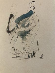 Dessin Lavis Encre Portrait Femme Expressionniste 1970 annie perinaux