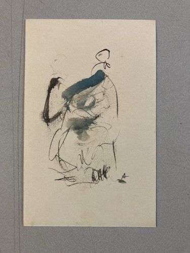 Dessin Lavis Encre Portrait Femme Expressionniste 1970 annie perinaux