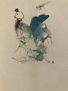Dessin Lavis Encre Portrait Femme Expressionniste Art annie perinaux