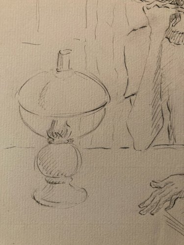 Dessin Lavis Encre Portrait Lecture Expressionniste 1950 A Identifier