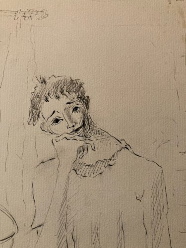 Dessin Lavis Encre Portrait Lecture Expressionniste 1950 A Identifier