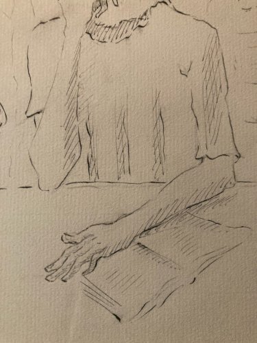 Dessin Lavis Encre Portrait Lecture Expressionniste 1950 A Identifier