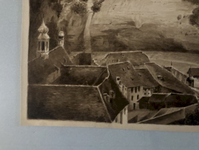 Dessin Lavis Encre Sur Papier XIXe 1850 Drawing Peinture Fribourg Art Old Ancien