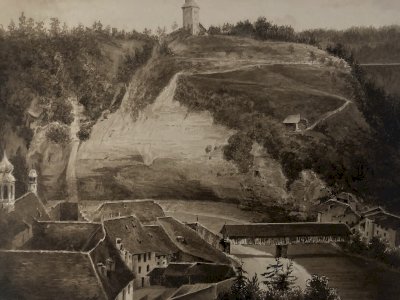 Dessin Lavis Encre Sur Papier XIXe 1850 Drawing Peinture Saint Ursanne ? Art Old