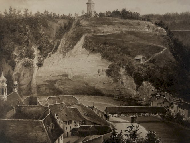 Dessin Lavis Encre Sur Papier XIXe 1850 Drawing Peinture Saint Ursanne ? Art Old