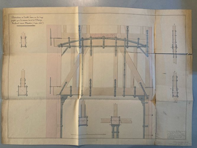 Dessin L’avis Encre XIXe Leon Vaudoyer Architecture Art Charpente Drawing Old