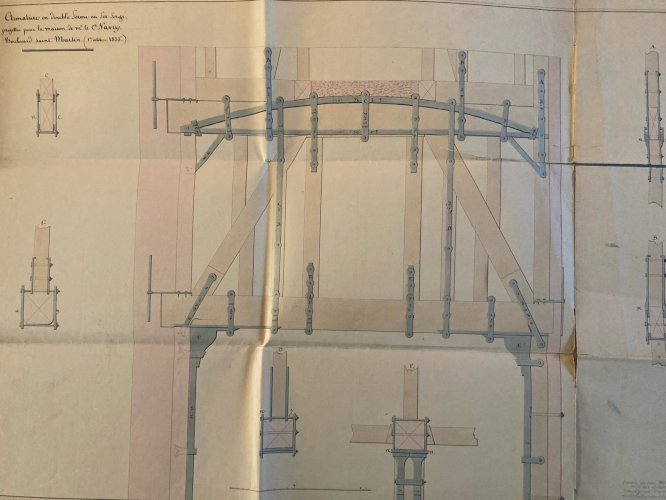 Dessin L’avis Encre XIXe Leon Vaudoyer Architecture Art Charpente Drawing Old