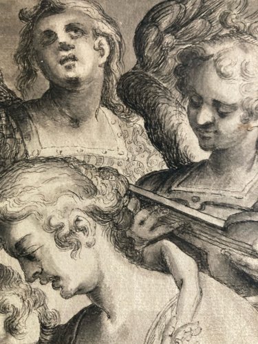Dessin Lavis Encre XVIIe 1613 Giovan Battista Vanni Baroque Vierge Art