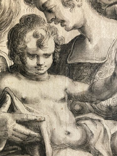 Dessin Lavis Encre XVIIe 1613 Giovan Battista Vanni Baroque Vierge Art