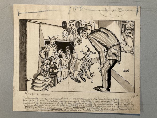 DESSIN Marcel ARNAC Humour Illustration 1900 Consommation Commerçant Art