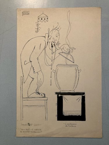 DESSIN Marcel PRUNIER Humour Illustration 1930 Homme Cuisinier Cuisine Art