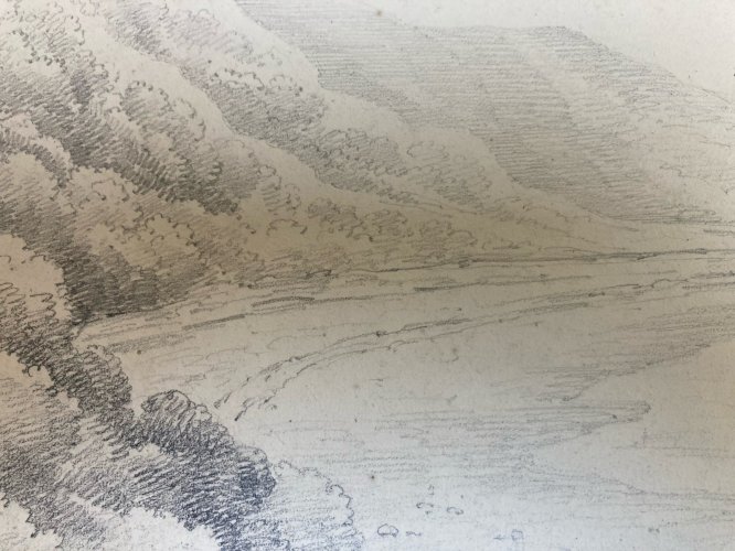 Dessin Mer Plage A Identifier XIXe Romantisme Arbre Paysage Art Ancien 1850